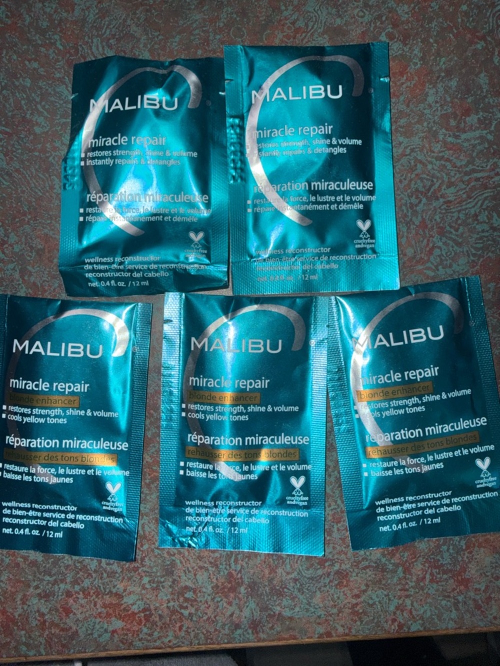 Malibu C Miracle Repair & Blonde Enhancer Wellness Reconstructor 5 Packets NEW